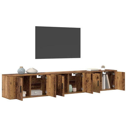 Väggmonterad TV-byrå Set 3 pcs Gammalt trä 80 x 34,5 x 40 cm