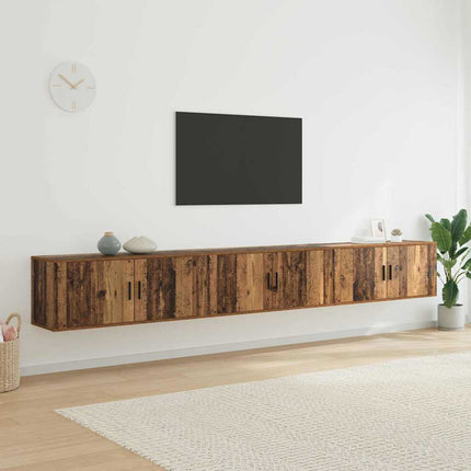 Väggmonterad TV-byrå Set 3 pcs Gammalt trä 100 x 34,5 x 40 cm