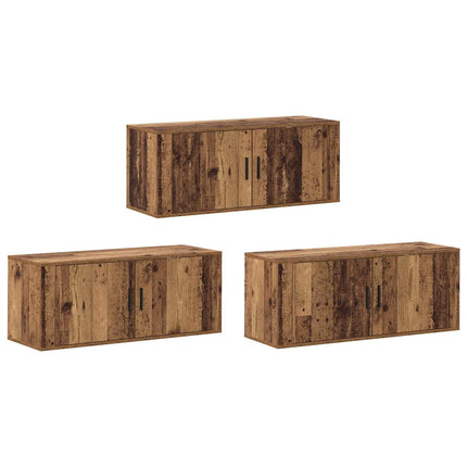 Väggmonterad TV-byrå Set 3 pcs Gammalt trä 100 x 34,5 x 40 cm