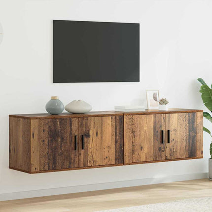 Väggmonterad TV-byrå Set 2 pcs Gammalt trä 80 x 34,5 x 40 cm