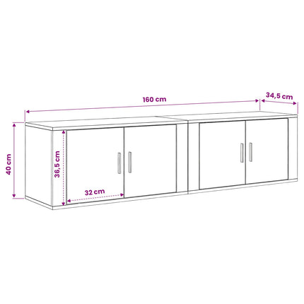 Väggmonterad TV-byrå Set 2 pcs Gammalt trä 80 x 34,5 x 40 cm