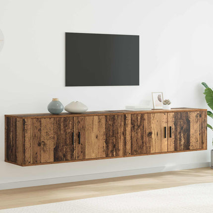 Väggmonterad TV-byrå Set 2 pcs Gammalt trä 100 x 34,5 x 40 cm