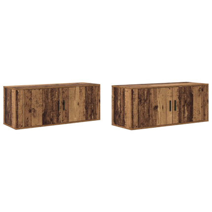 Väggmonterad TV-byrå Set 2 pcs Gammalt trä 100 x 34,5 x 40 cm