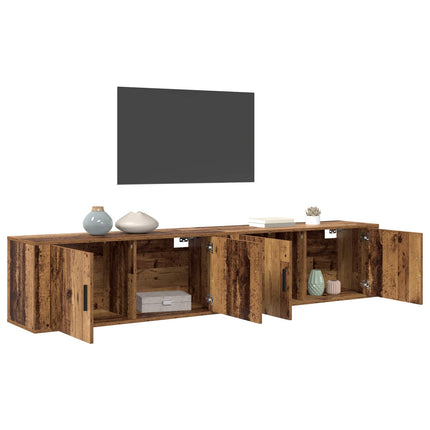 Väggmonterad TV-byrå Set 2 pcs Gammalt trä 100 x 34,5 x 40 cm