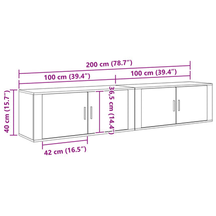 Väggmonterad TV-byrå Set 2 pcs Gammalt trä 100 x 34,5 x 40 cm