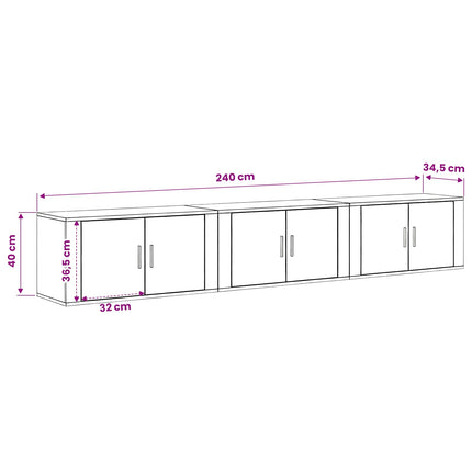 Väggmonterad TV-byrå Set 3 pcs Artisan Ek 80 x 34,5 x 40 cm