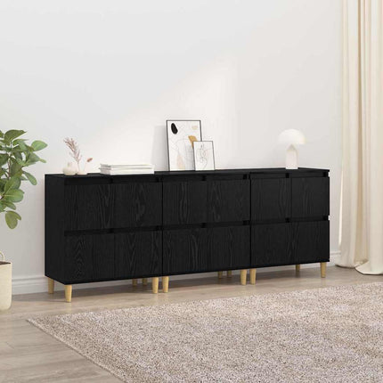 Skåp 3 pcs Svart Ek 60 x 35 x 70 cm Konstruerat trä