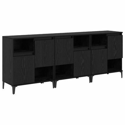 Skåp 3 pcs Svart Ek 60 x 35 x 70 cm Konstruerat trä