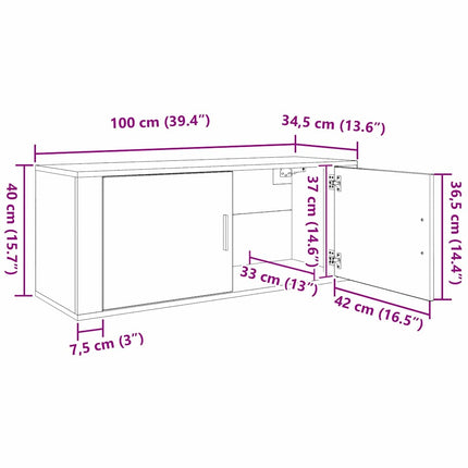 Väggmonterad TV-byrå Set 3 pcs Svart Ek 100 x 34,5 x 40 cm