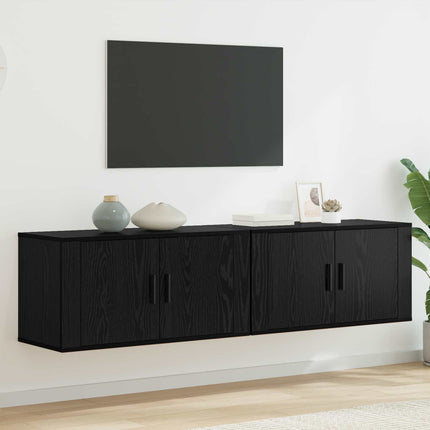 Väggmonterad TV-byrå Set 2 pcs Svart Ek 80 x 34,5 x 40 cm