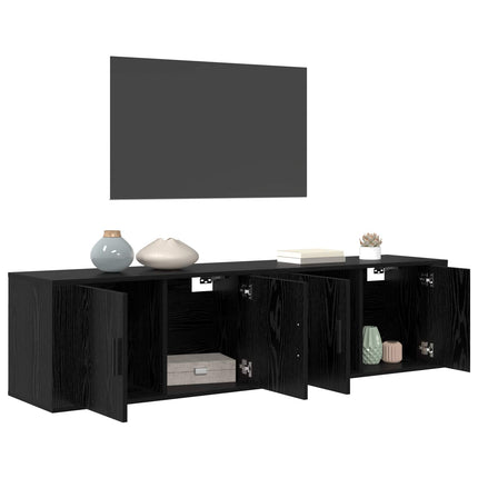 Väggmonterad TV-byrå Set 2 pcs Svart Ek 80 x 34,5 x 40 cm