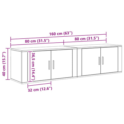 Väggmonterad TV-byrå Set 2 pcs Svart Ek 80 x 34,5 x 40 cm