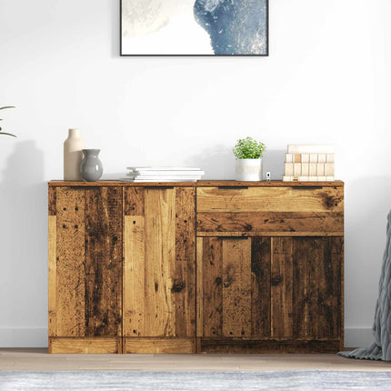 Sideboard med låda 3 pcs Gammalt trä Konstruerat trä