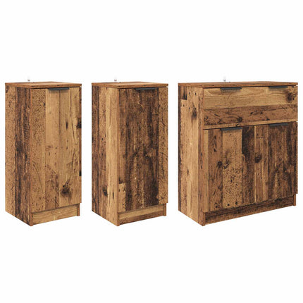 Sideboard med låda 3 pcs Gammalt trä Konstruerat trä