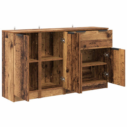 Sideboard med låda 3 pcs Gammalt trä Konstruerat trä