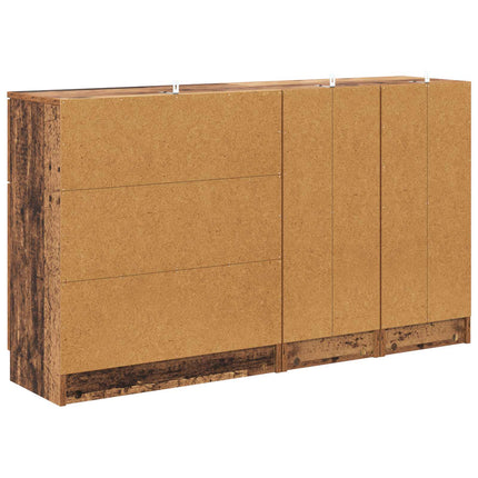 Sideboard med låda 3 pcs Gammalt trä Konstruerat trä