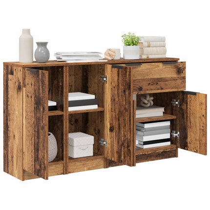 Sideboard med låda 3 pcs Gammalt trä Konstruerat trä
