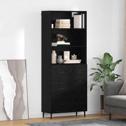 Skåp Svart Ek 69,5 x 34 x 180 cm Konstruerat trä och glas
