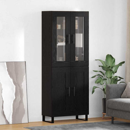 Skåp 2 pcs Svart Ek Konstruerat trä och glas