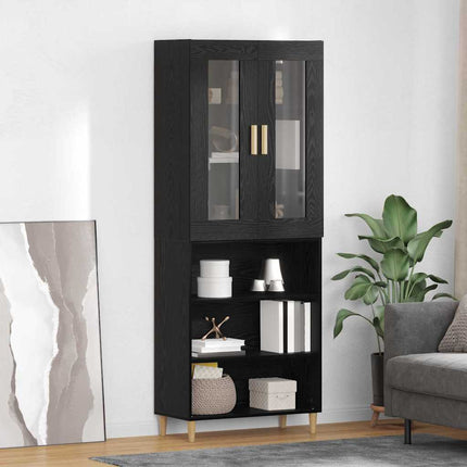 Skåp Svart Ek 69,5 x 34 x 180 cm Konstruerat trä och glas