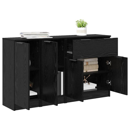 Sideboard med låda 3 pcs Svart ek Konstruerat trä