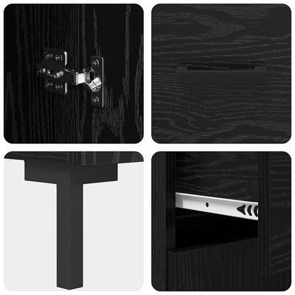 Skåp med låda 2 pcs Svart Ek Konstruerat trä
