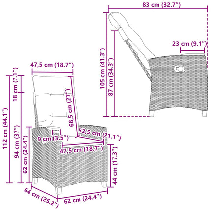 Fällstol med tehylla med kudde 62 x 64 x 112 cm konstrotting