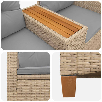 Reclining Bench with Table Beige och Ljusgrå 126 x 65 x 112 cm