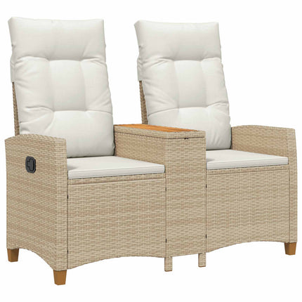 Reclining Bench with Table Beige och krämvit 126 x 65 x 112 cm
