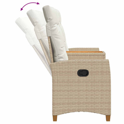 Reclining Bench with Table Beige och krämvit 126 x 65 x 112 cm