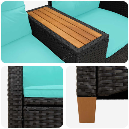 Reclining Bench with Table Svart och turkos 126 x 65 x 112 cm