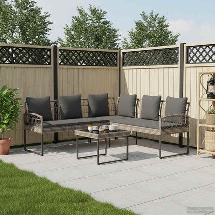 Trädgårdsoffset med kudde 2 pcs Grå Poly Rattan och stål