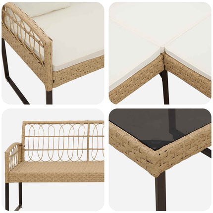 Trädgårdsoffset med kudde 2 pcs Naturfärg Poly Rattan Stål
