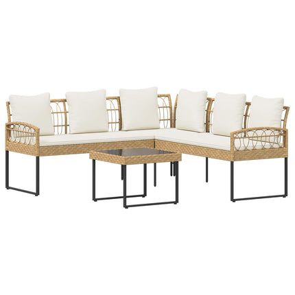 Trädgårdsoffset med kudde 2 pcs Naturfärg Poly Rattan Stål