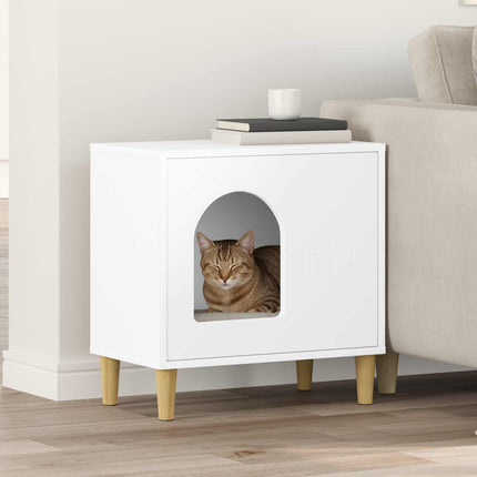 Katt hus Vit 51 x 30 x 52 cm Konstruerat trä