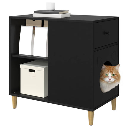 Katt hus Svart 72 x 42,5 x 70 cm Konstruerat trä