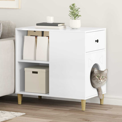 Katt hus Glansig Vit 72 x 42,5 x 70 cm Konstruerat trä