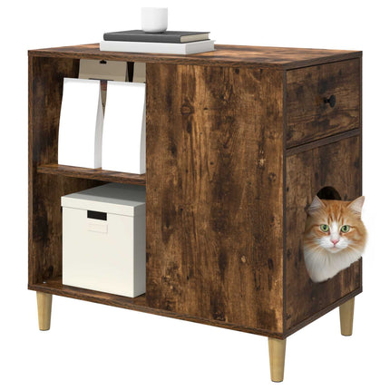 Katt hus Rökt ek 72 x 42,5 x 70 cm Konstruerat trä