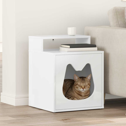 Katt hus Glansig Vit 42,5 x 40 x 53,5 cm Konstruerat trä