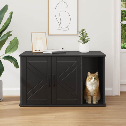 Katt hus Svart 85 x 55 x 50 cm Konstruerat trä