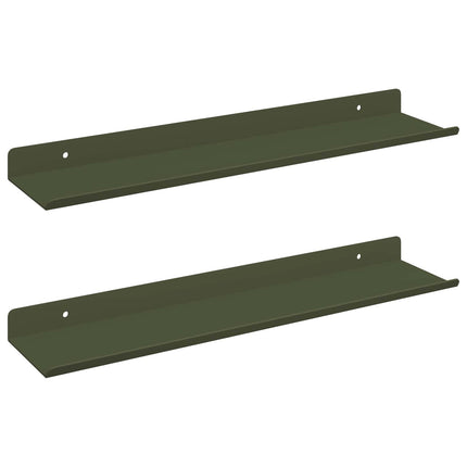 Flytande hylla 2 pcs Olivgrön 40 x 8,5 x 2,5 cm Stål