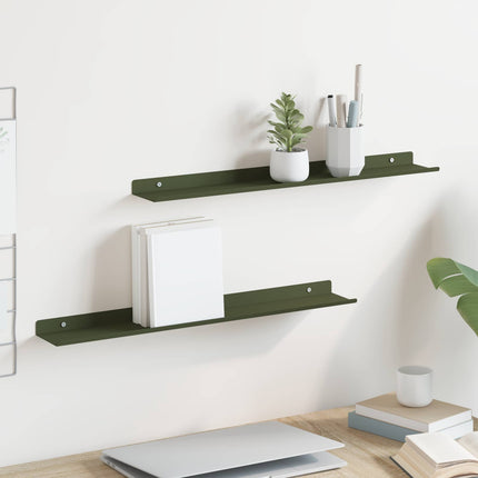 Flytande hylla 2 pcs Olivgrön 60 x 8,5 x 2,5 cm Stål