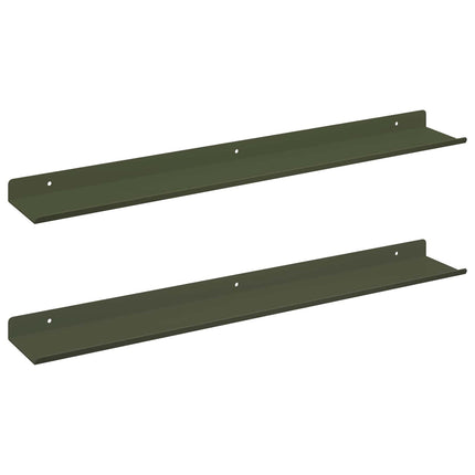Flytande hylla 2 pcs Olivgrön 60 x 8,5 x 2,5 cm Stål