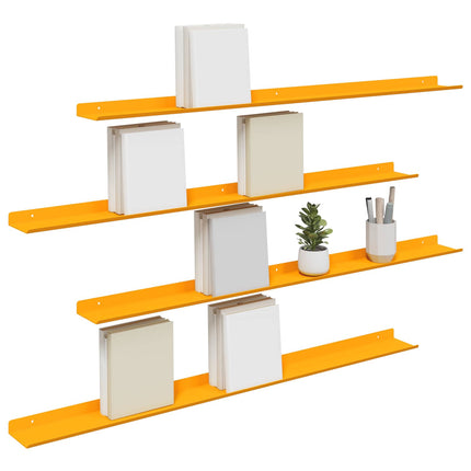 Flytande hylla 4 pcs Senapsgul 100 x 9 x 2,5 cm Stål