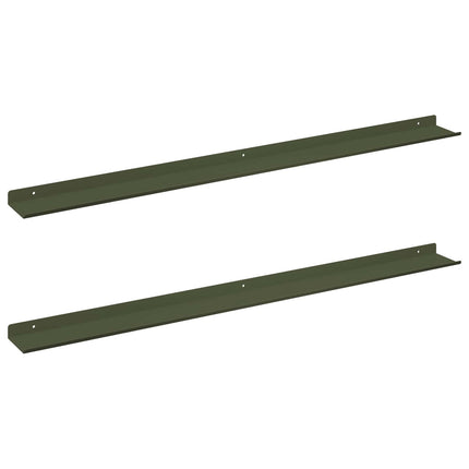 Flytande hylla 2 pcs Olivgrön 100 x 9 x 2,5 cm Stål