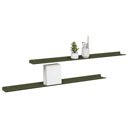 Flytande hylla 2 pcs Olivgrön 100 x 9 x 2,5 cm Stål