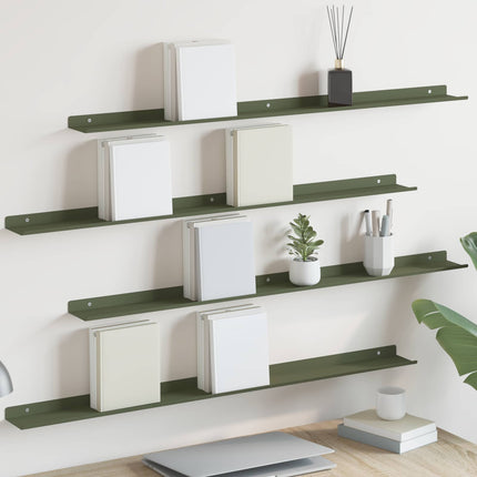 Flytande hylla 4 pcs Olivgrön 100 x 9 x 2,5 cm Stål