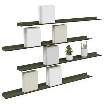 Flytande hylla 4 pcs Olivgrön 100 x 9 x 2,5 cm Stål