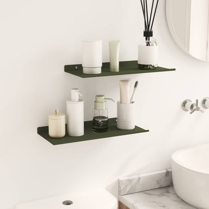Flytande hylla 2 pcs Olivgrön 40 x 18 x 2,5 cm Stål