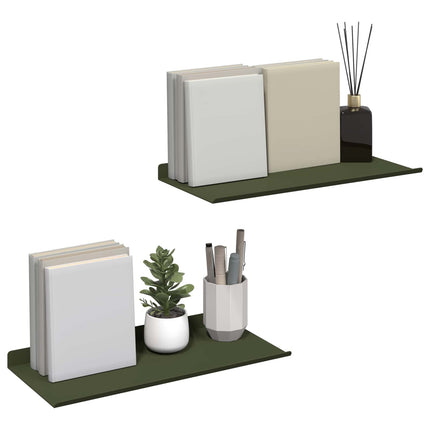 Flytande hylla 2 pcs Olivgrön 40 x 18 x 2,5 cm Stål